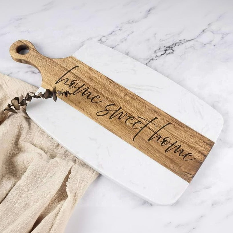 Personalized Cutting Board|Marble and Acacia Wood Serving Tray|Charcuterie Board