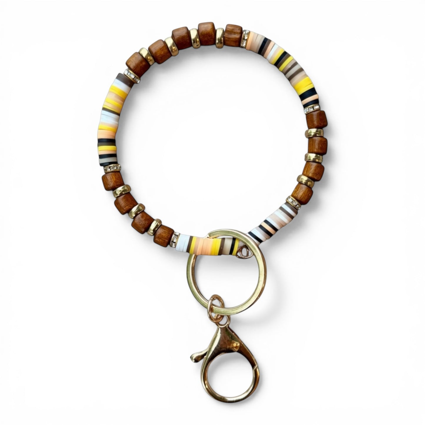 Wood Mix Beaded Wristlet Keychain