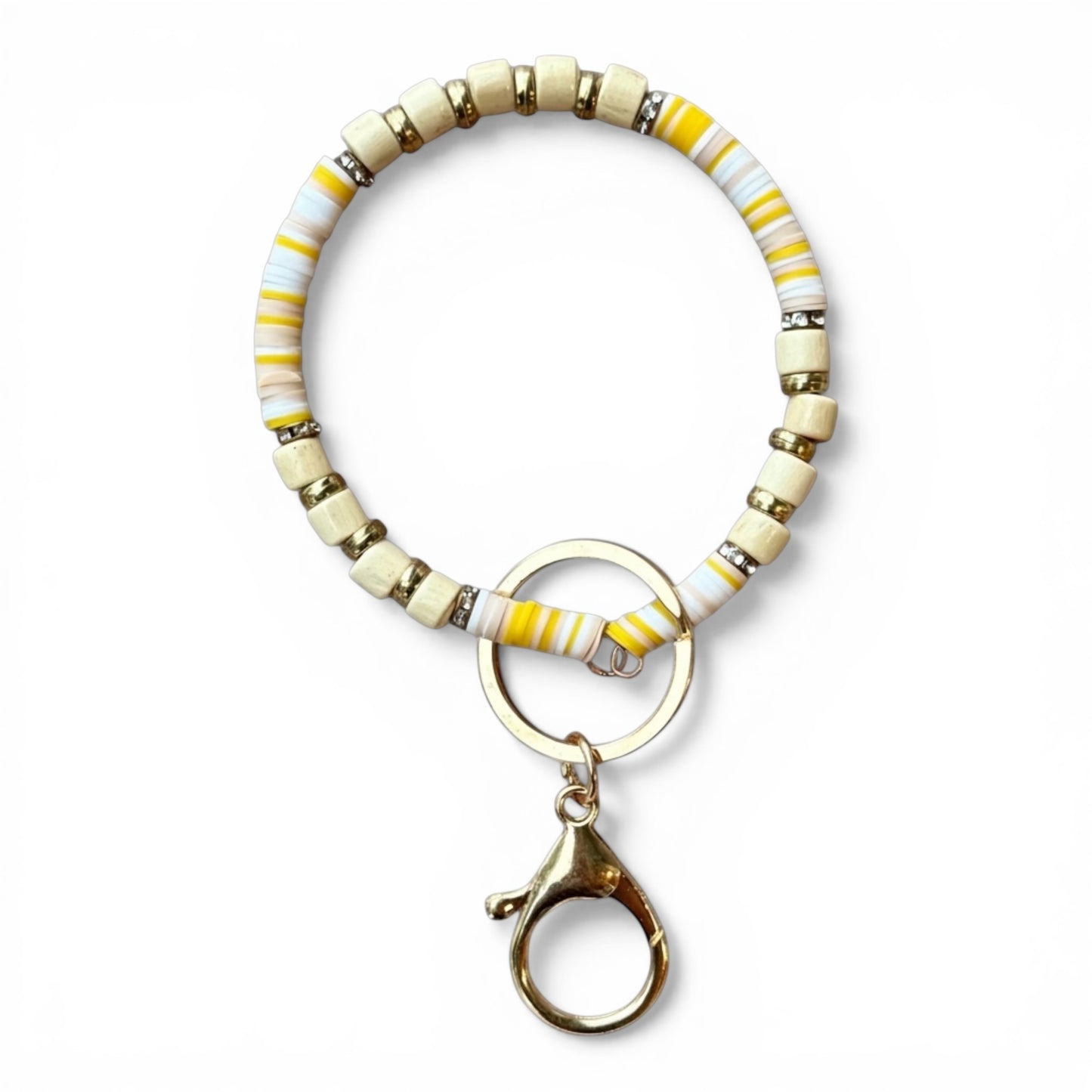 Wood Mix Beaded Wristlet Keychain