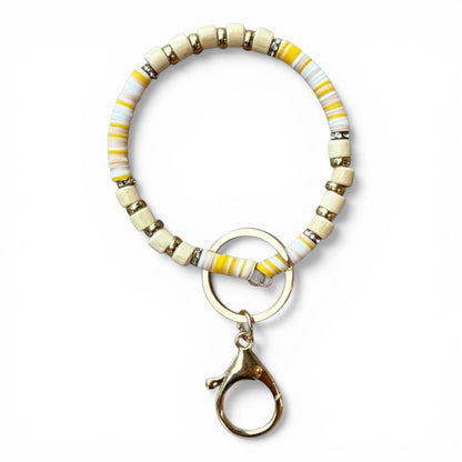Wood Mix Beaded Wristlet Keychain