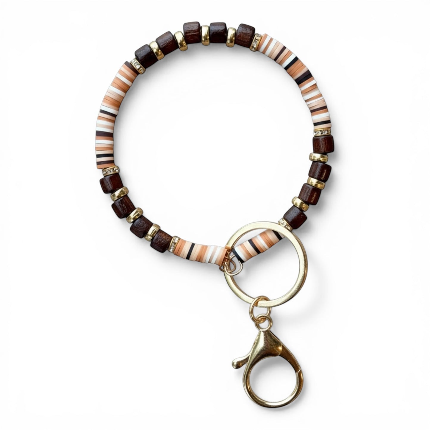 Wood Mix Beaded Wristlet Keychain