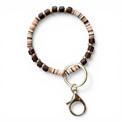 Wood Mix Beaded Wristlet Keychain