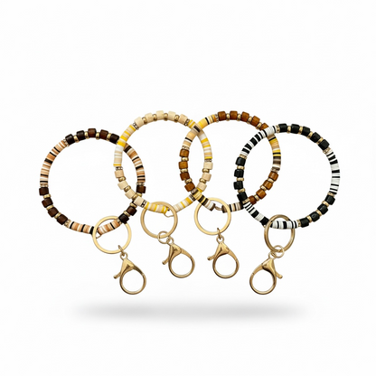 Wood Mix Beaded Wristlet Keychain