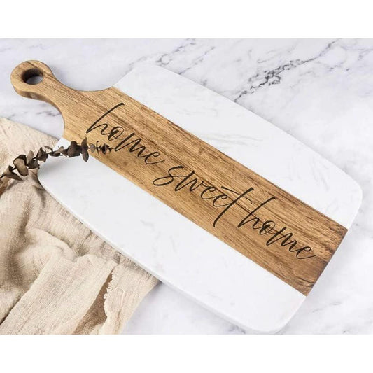 Personalized Cutting Board|Marble and Acacia Wood Serving Tray|Charcuterie Board
